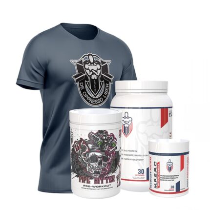 DOL Stack: Alpha Pro Protein, Pipe Hitter Preworkout, MPERC, and DOL Shirt