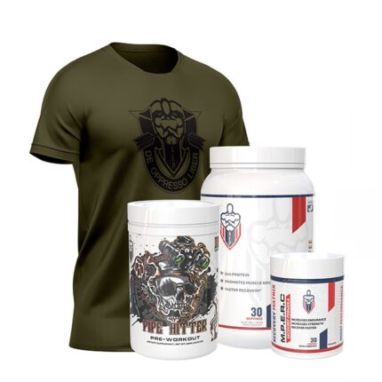 DOL Stack: Alpha Pro Protein, Pipe Hitter Pre-Workout, MPERC, and DOL Shirt